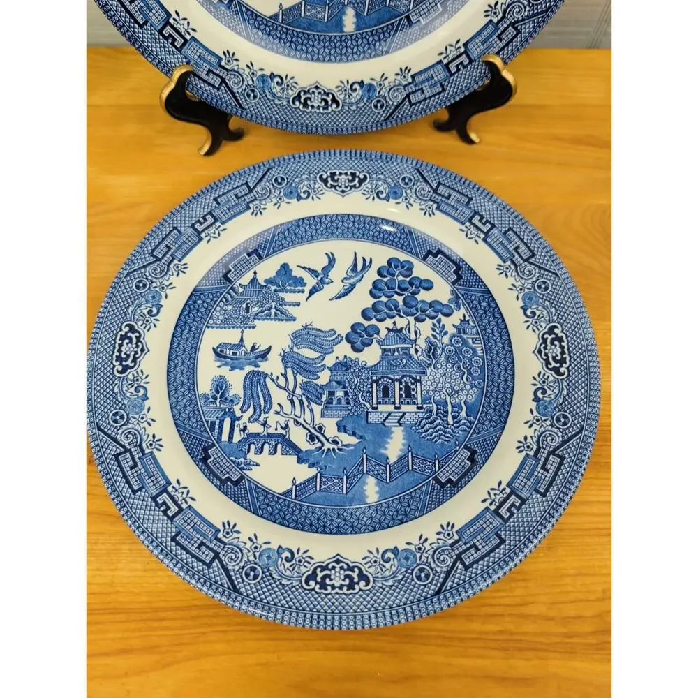 Vtg Blue Willow Churchill England (2) Dinner Plate Ceramic Chinoiserie 10 1/4